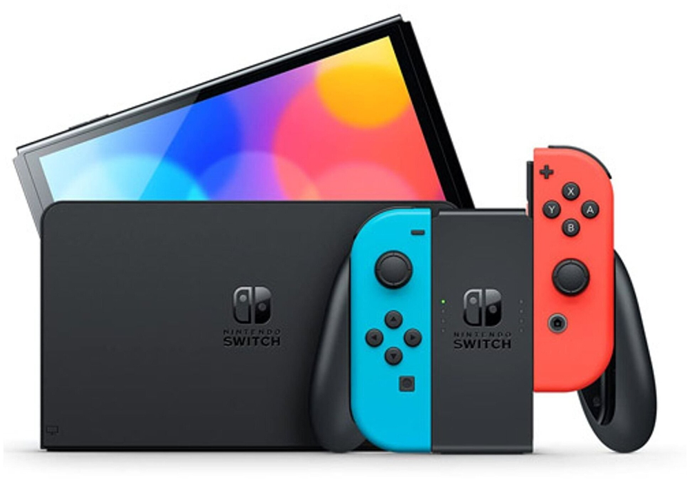 Игровая приставка Nintendo Switch OLED 64 ГБ, без игр, неоновый синий/неоновый красный