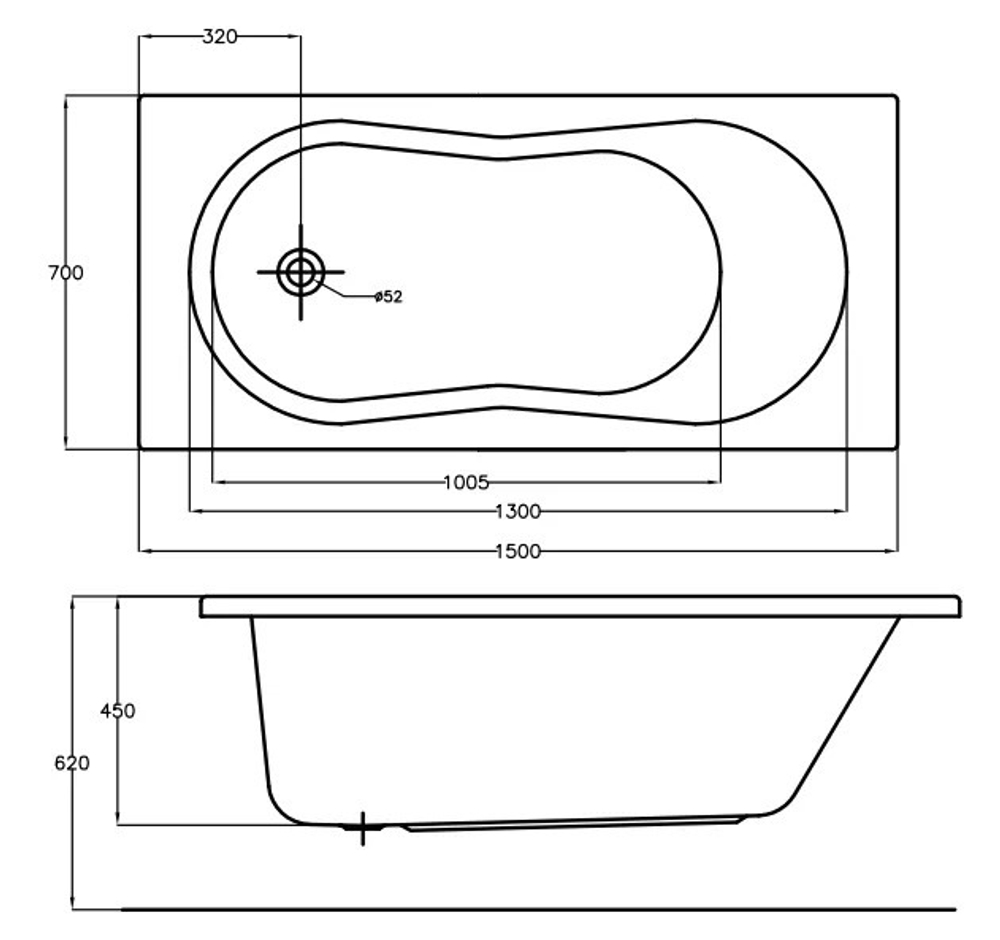 Ванна прямоугольная NIKE 150x70