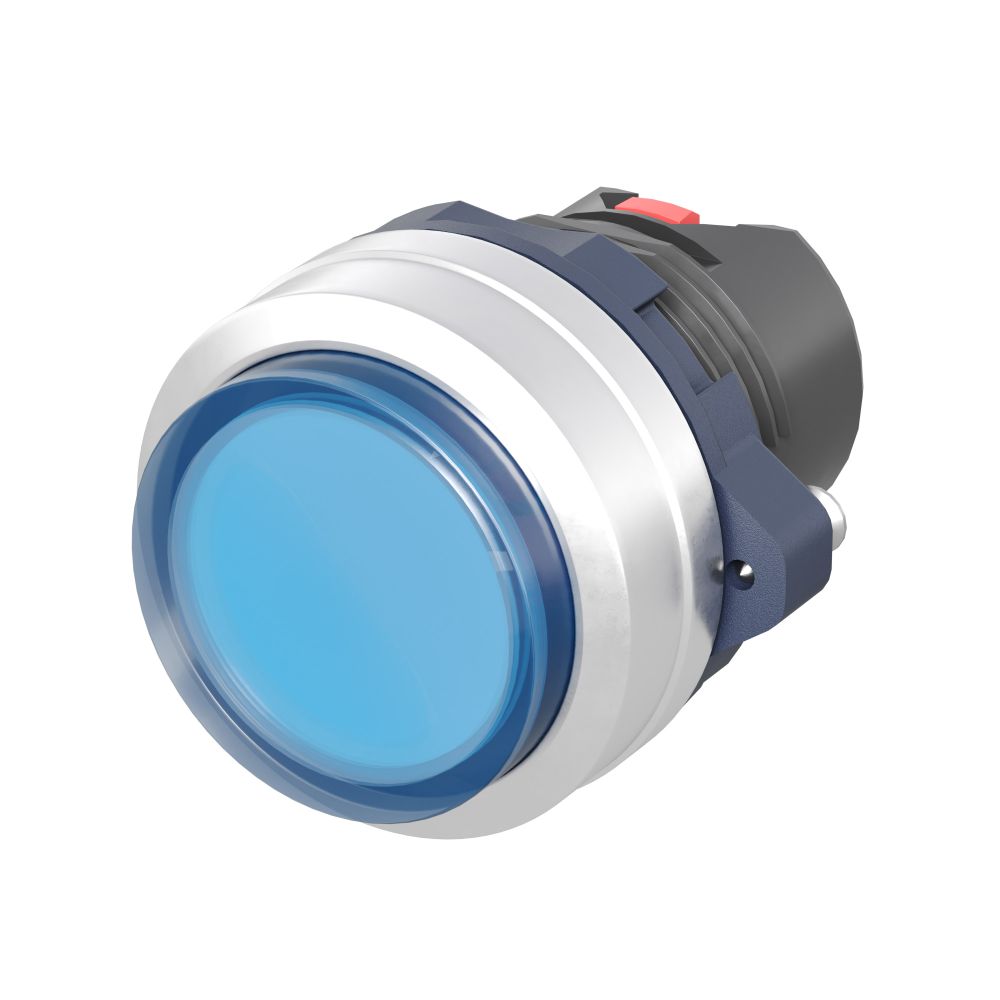 Головка кнопки выпуклая прозрачная без фиксации, синяя, алюминий