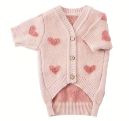 Вязаный кардиган для собак и кошек - пудровый с сердечками