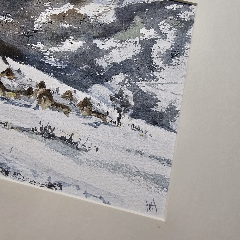 Картина авторская акварельная в паспарту 21х30 см на стену для интерьера "Деревенька"