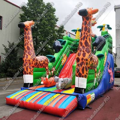 Надувной батут-горка "Веселые жирафы", 7*3,5*5 м