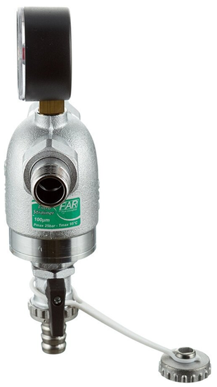 Фильтр FAR 3/4" НР/НР, с манометром, 100 мкм, Max: 95 °C, 25 бар FA 3944 34100