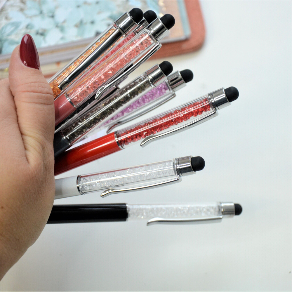 Ручка шариковая, со стразами и стилусом, цвет в ассортименте