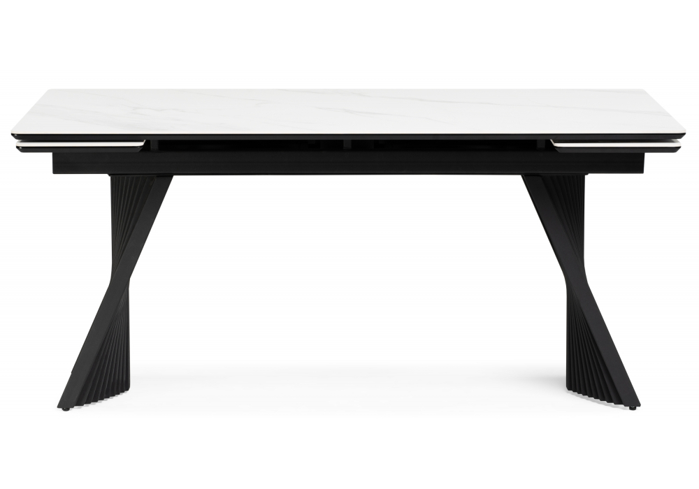 Керамический стол Woodville Вейв 140(200)х80 белый мрамор snow white, черный