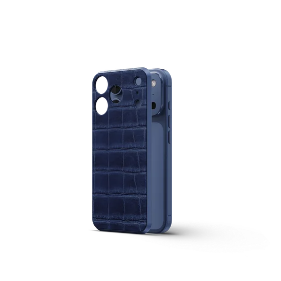 Чехол для iPhone на магните - Натуральная кожа - Тёмно-синий