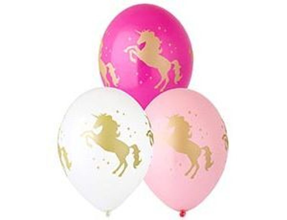 Шар (14"/36 см) Шелкография пастель, Единорог 25 шт.