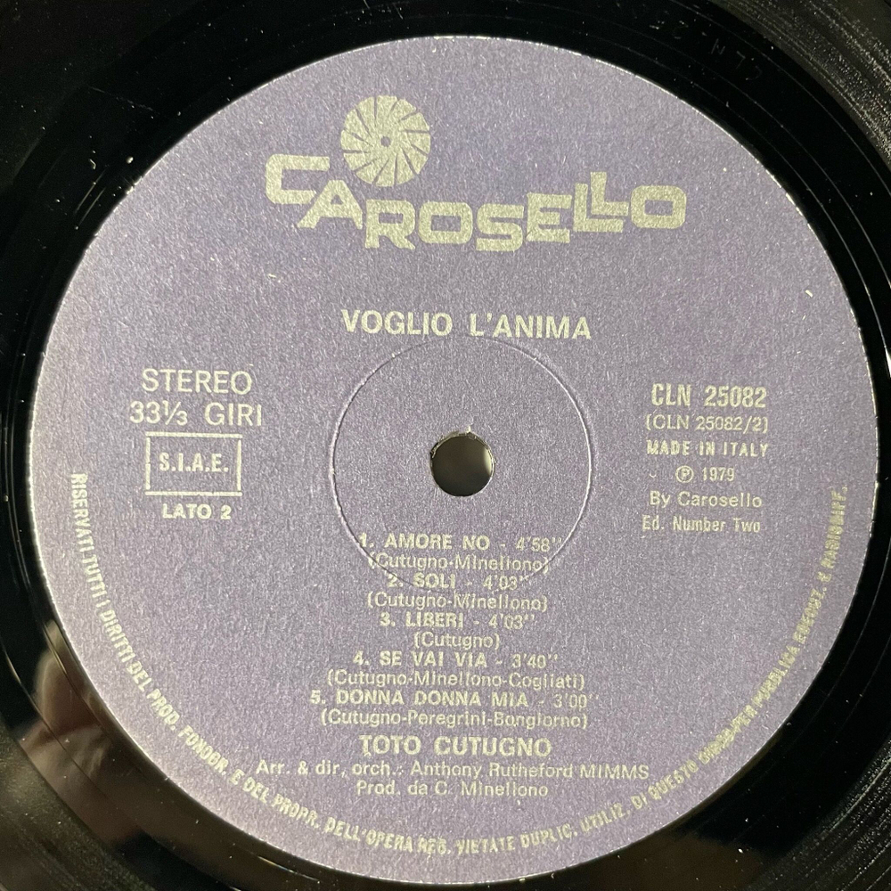 Винтажная виниловая пластинка LP Toto Cutugno Voglio L'Anima (Italy 1979)