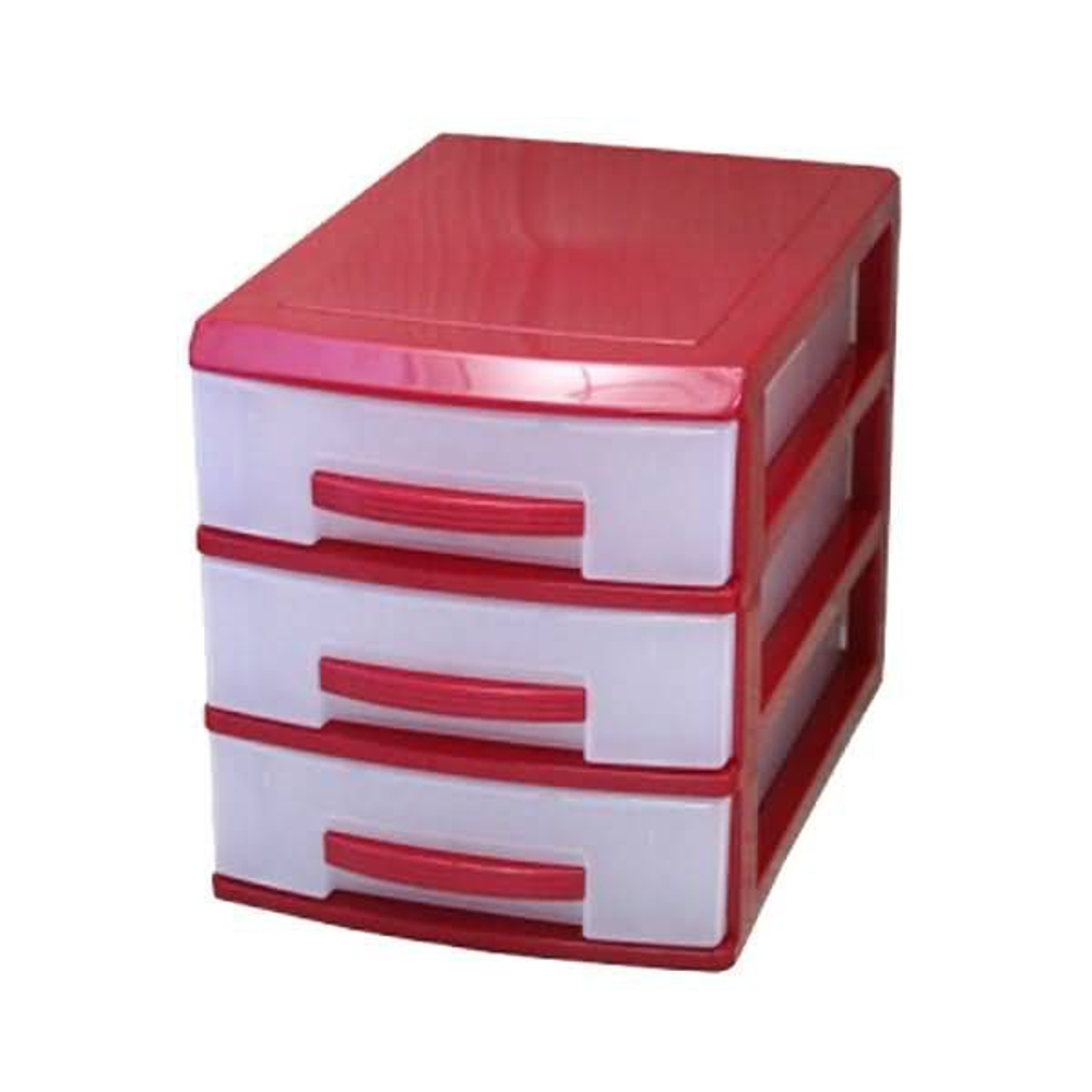 Мини комод 3 секции красный перламутр/прозрачный