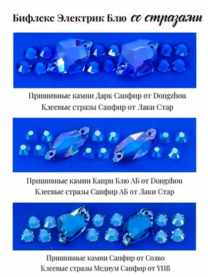 Показываем синие стразы на ткани Электрик Блю