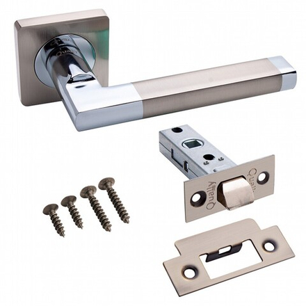 Комплект ручек Qually A-1211E7 (ручка, защелка) мат.никель/хром