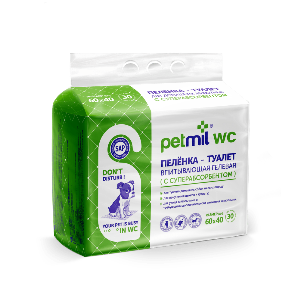 Медмил Petmil WC подстилка для кошек и собак гелевая одноразовая 60*40 см (упак 30 шт)