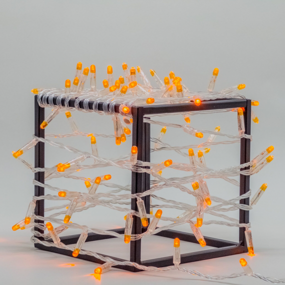 Светодиодная гирлянда 10 м. с колпачком, 100 LED, оранжевый, 220 В, статика, прозрачный провод ПВХ, IP65, LTC (PST100CAP-10-2OR)