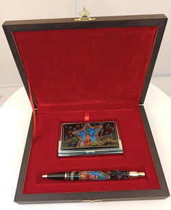 Набор "Кремль. Звезда" с визитницей и ручка c роспись. Палех