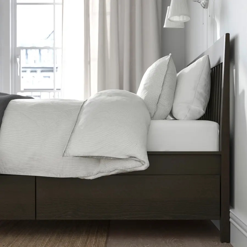 Каркас кровати с выдвижными ящиками - IKEA IDANÄS/IDANAS/LÖNSET/LONSET, 200х140 см, темно-коричневый, ИДАНЭС/ЛОНСЕТ ИКЕА