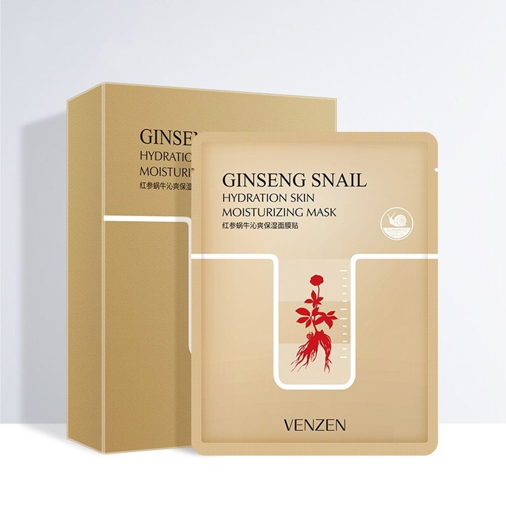 VENZEN Маска - муляж для лица  GINSENG SNAIL Hydration Skin Увлажняющая КРАСНЫЙ ЖЕНЬШЕНЬ и УЛИТКА, новая