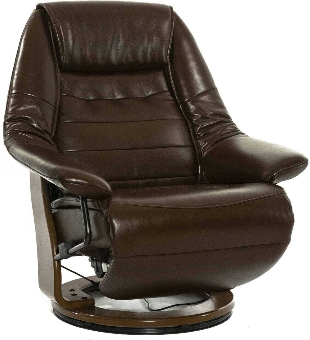 Кресло реклайнер Relax Concord 4073WD, натуральная кожа шоколад (KM011), основание дерево темный орех (029)