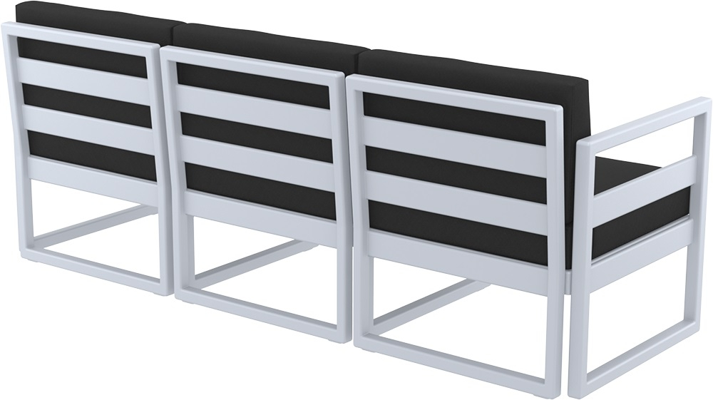 Диван пластиковый трехместный с подушками Siesta Contract Mykonos XL, серебристый, черный