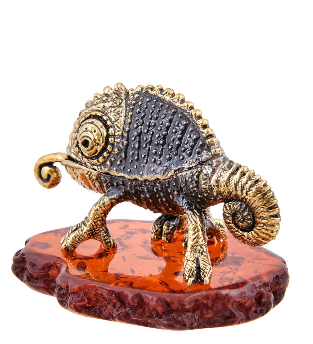 Народные промыслы AM-3640 Фигурка «Хамелеон» (латунь, янтарь)