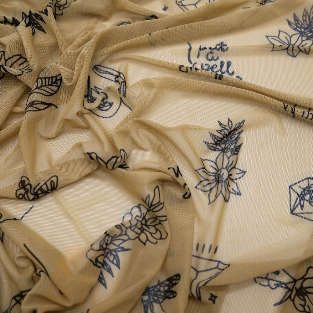 Сетка эластичная ТАТУ (телесный/черный), Турция