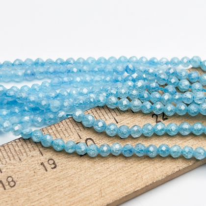 Фианит кракле бусины (кубический цирконий), цвет аквамарин, размер 3 мм, цена за нить около 130 шт (38 см)