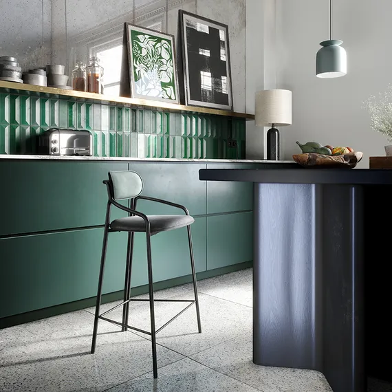 Барный стул Ror, Round, темно-зеленый/черный велюр