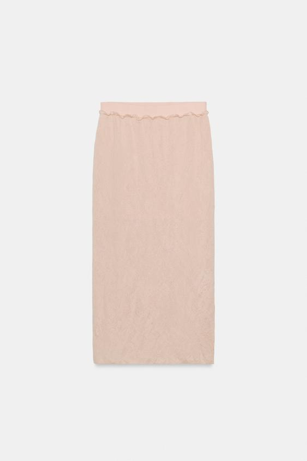 ZARA ЮБКА МИДИ ИЗ ЖАТОГО ТРИКОТАЖА, ТЕЛЕСНО-РОЗОВЫЙ