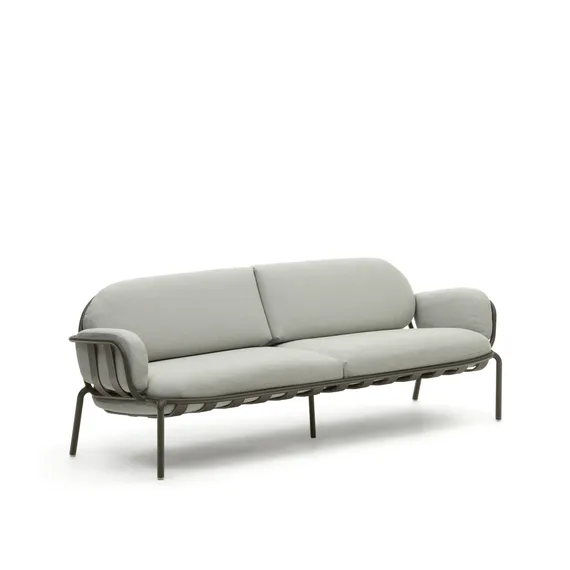 Уличный диван Joncols из серой ткани и зеленым алюминиевым каркасом 225 см