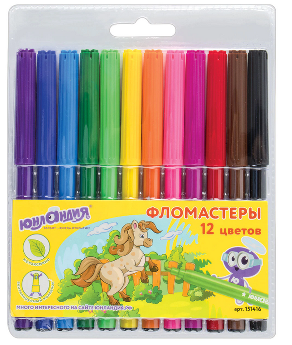 Фломастеры 12цв. "Уроки рисования" вентилируемый колпачок, ПВХ,(ЮНЛАНДИЯ)