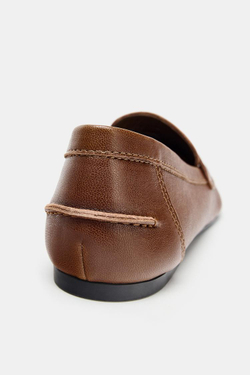 ZARA КОЖАНЫЕ ЛОФЕРЫ ПЕННИ, КОРИЧНЕВЫЙ