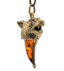AM-1876 Подвеска «Клык Волка» (латунь, янтарь)