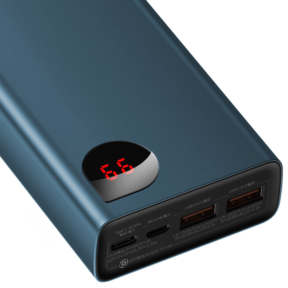Внешний аккумулятор Baseus Adaman Metal Digital Display Quick Charge Power Bank 20000mAh 65W - Blue