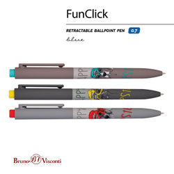 Ручка шариковая автоматическая BRUNO VISCONTI "FunClick", СИНЯЯ, "Псы на стиле", ассорти, линия письма 0,5 мм, 20-0297/08