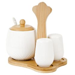 Набор на бамбуковой подставке: сахарница с ложкой, 2пр для специй " " 15х13х17см