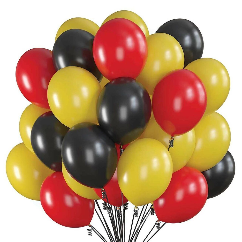 воздушные шары на день рождения, желтый красный, черный, 25 шаров