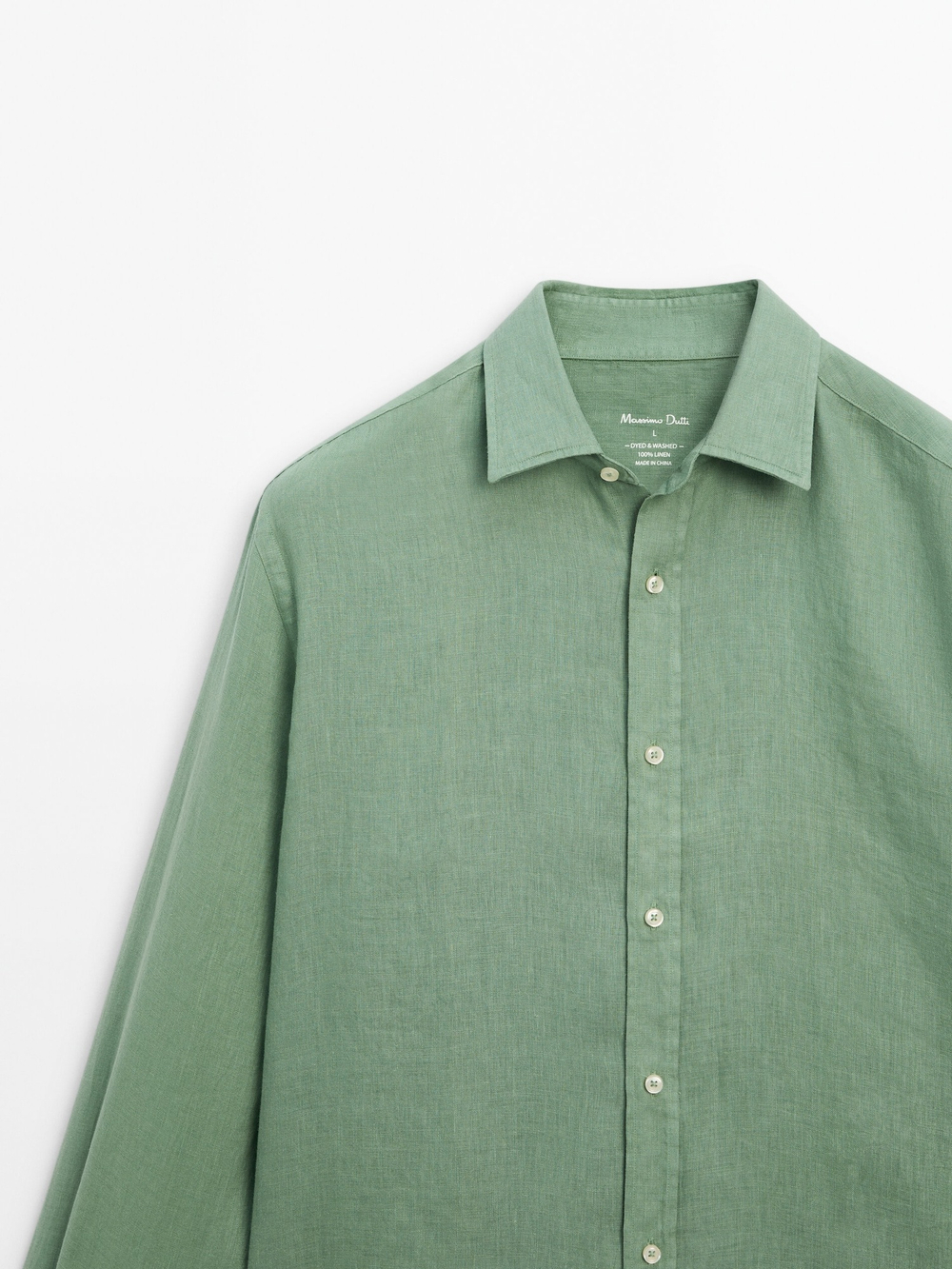 Massimo Dutti 100% льняная приталенная рубашка,  яблочно-зеленый