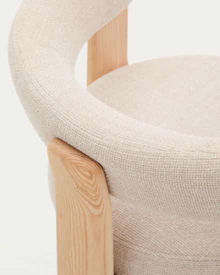 Granite Стул на 3 ножках из бежевого шенилла и массива ясеня в натуральной отделке Испания La Forma