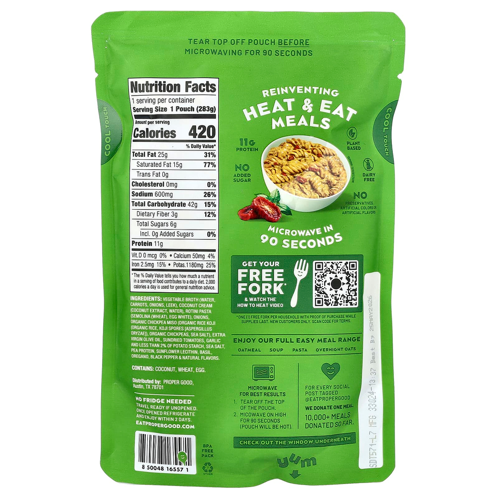 Proper Good, готовая к употреблению паста, сушеные томаты и базилик, 283 г (10 унций)