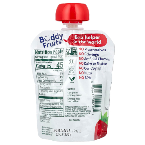 Buddy Fruits, фруктовая смесь, клубника и яблоко, 90 г (3,2 унции)
