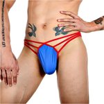 Трусы-стринги мужские Romeo Rossi, синие с красными бретелями