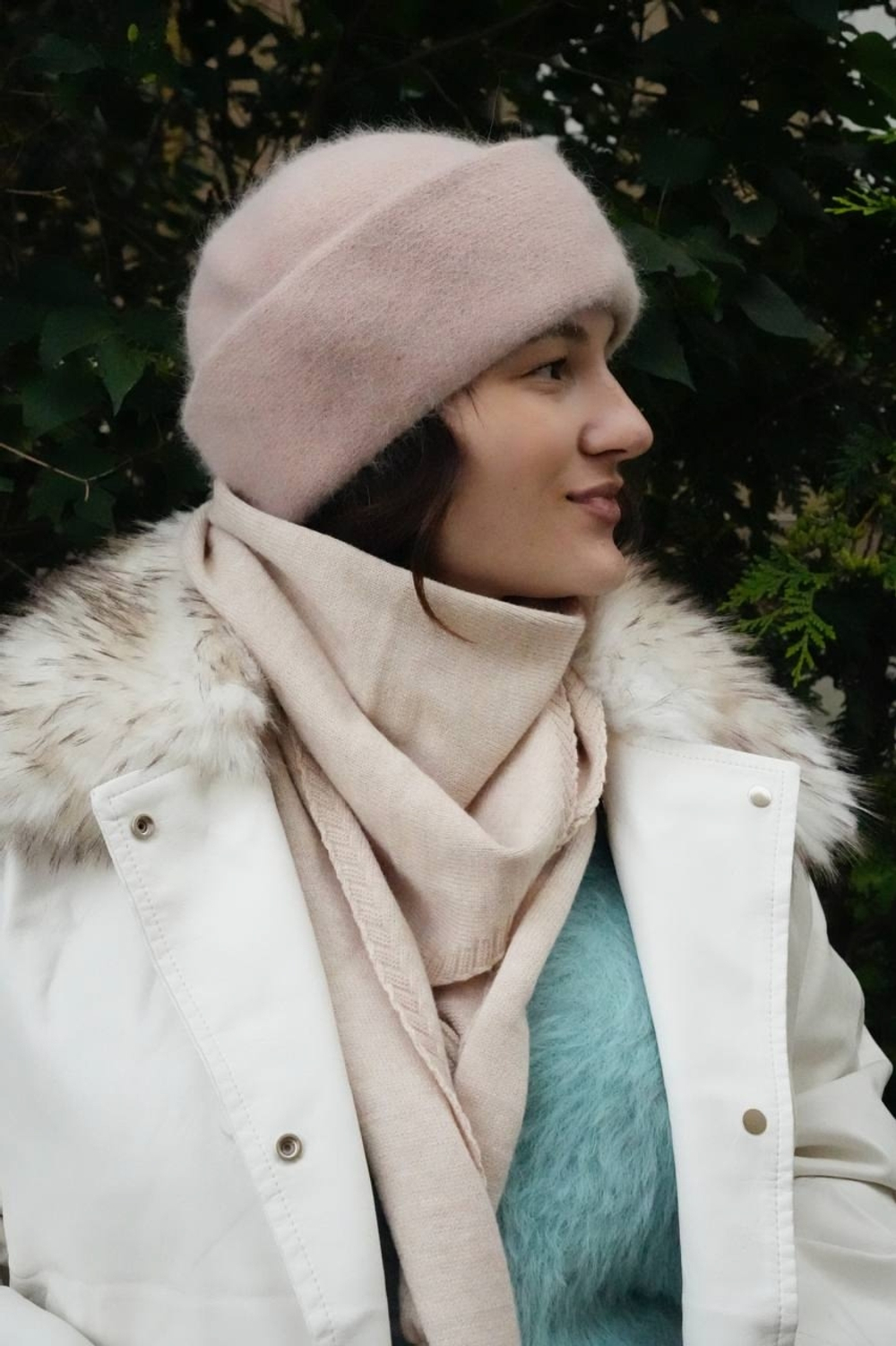 Морячка-шапочка ангора бежево-пудровый