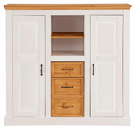 Тумба в гостиную Ландхаус 130х38х130 см, белый комод из массива сосны с 3 ящиками