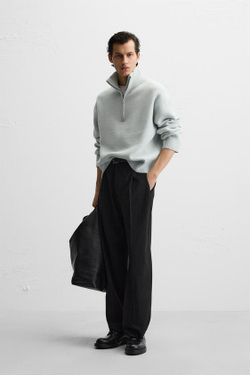 ZARA СВИТЕР С ВЫСОКИМ ВОРОТНИКОМ И ЗАСТЕЖКОЙ-МОЛНИЕЙ, ГОЛУБОЙ