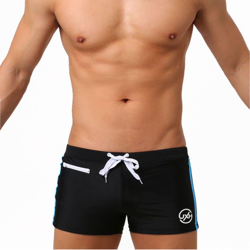 Черные мужские плавки-боксеры с мини-кармашком на замке (Размер: XL) (Цвет: черный)