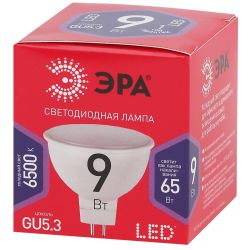 Лампа светодиодная ЭРА RED LINE LED MR16-9W-865-GU5.3 R 9Вт софит холодный дневной свет GU5.3 | Лампы cветодиодные Точечные (Софиты) (MR, PAR)