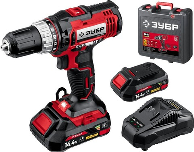 ЗУБР С1, 14.4 В, 35 Н·м, 2 АКБ (2 А·ч), дрель-шуруповерт, кейс (ДШЛ-145-22)
