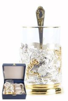 Подстаканник Охота на уток с позолотой