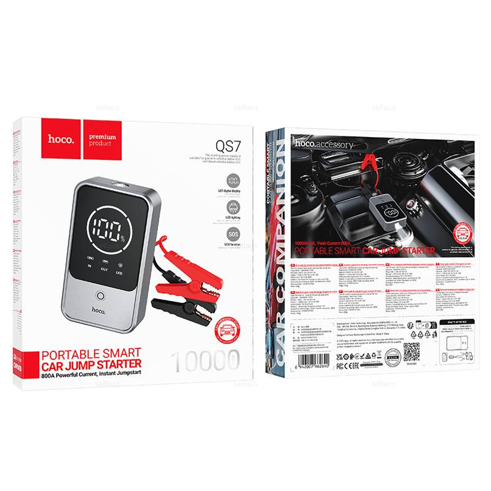Портативный аккумулятор с пускозарядным устройством Hoco QS7 10000mAh (metal grey)
