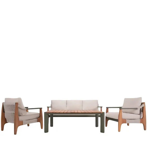 Комплект уличной мебели Elif из алюминия и дерева ироко, 2 кресла, диван и столик