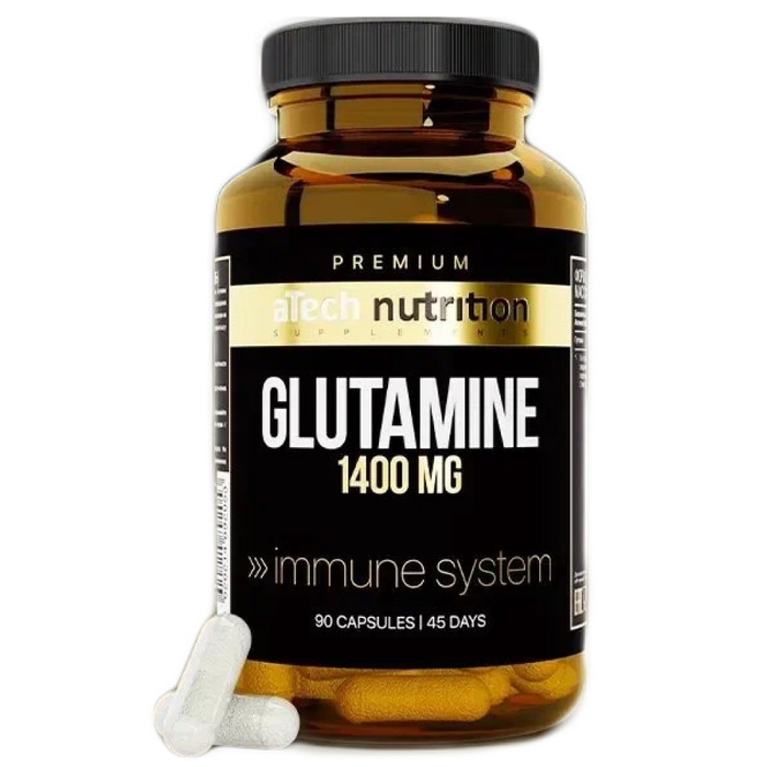 Глутамин, Glutamine, aTech Nutrition Premium, 90 желатиновых капсул